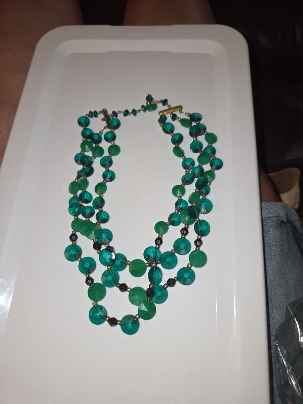 Vintage Multi-Strand Green Plastic Bead Necklace